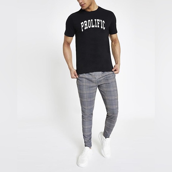 River Island Mens Black Embroidered 'Prolific' Print Slim Fit T-Shirt - Picture 2 of 5